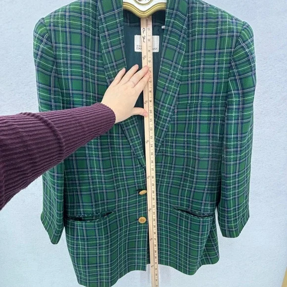 Dana Buchman Green Plaid Blazer Jacket Women Size 12 Silk Blend Academia Preppy - Picture 7 of 11
